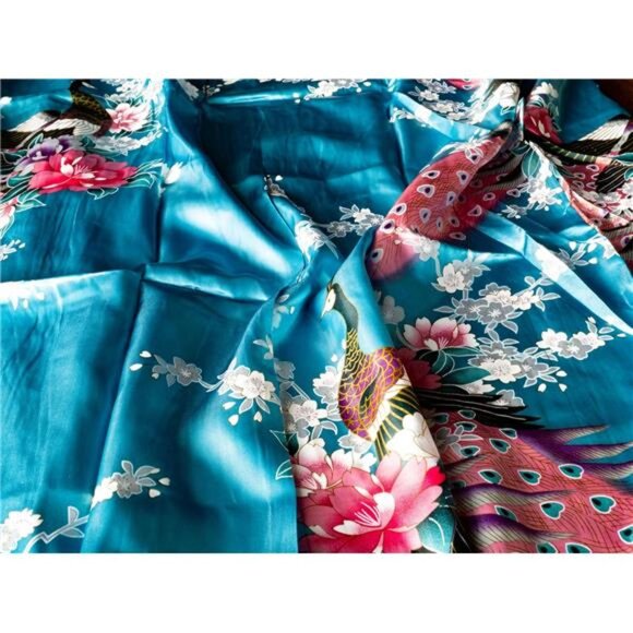 Long Kimono Robe for Women, Premium Lightweight Peacock - Picture 4 of 5